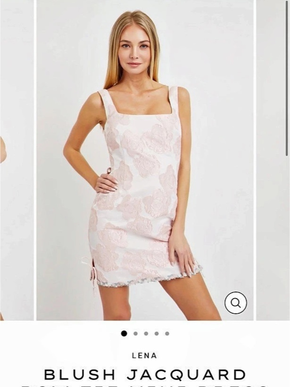 Blush Jacquard Bow-Tie Mini Dress Floral Mini Dress in Pink & White Like